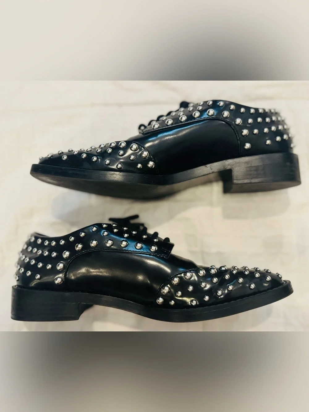 ZARA TRAFALUC Black Studded Oxford/Brogue Shoes Size 37